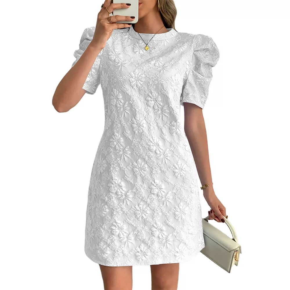 Lässiges, elegantes Damen-Minikleid mit Blumenmuster und Puffärmeln