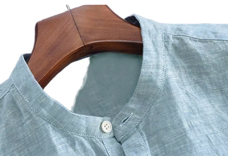 Men's Solid Standing Collar Short Sleeve Shirt