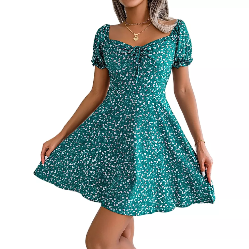New Floral Square Neck Mini Dress