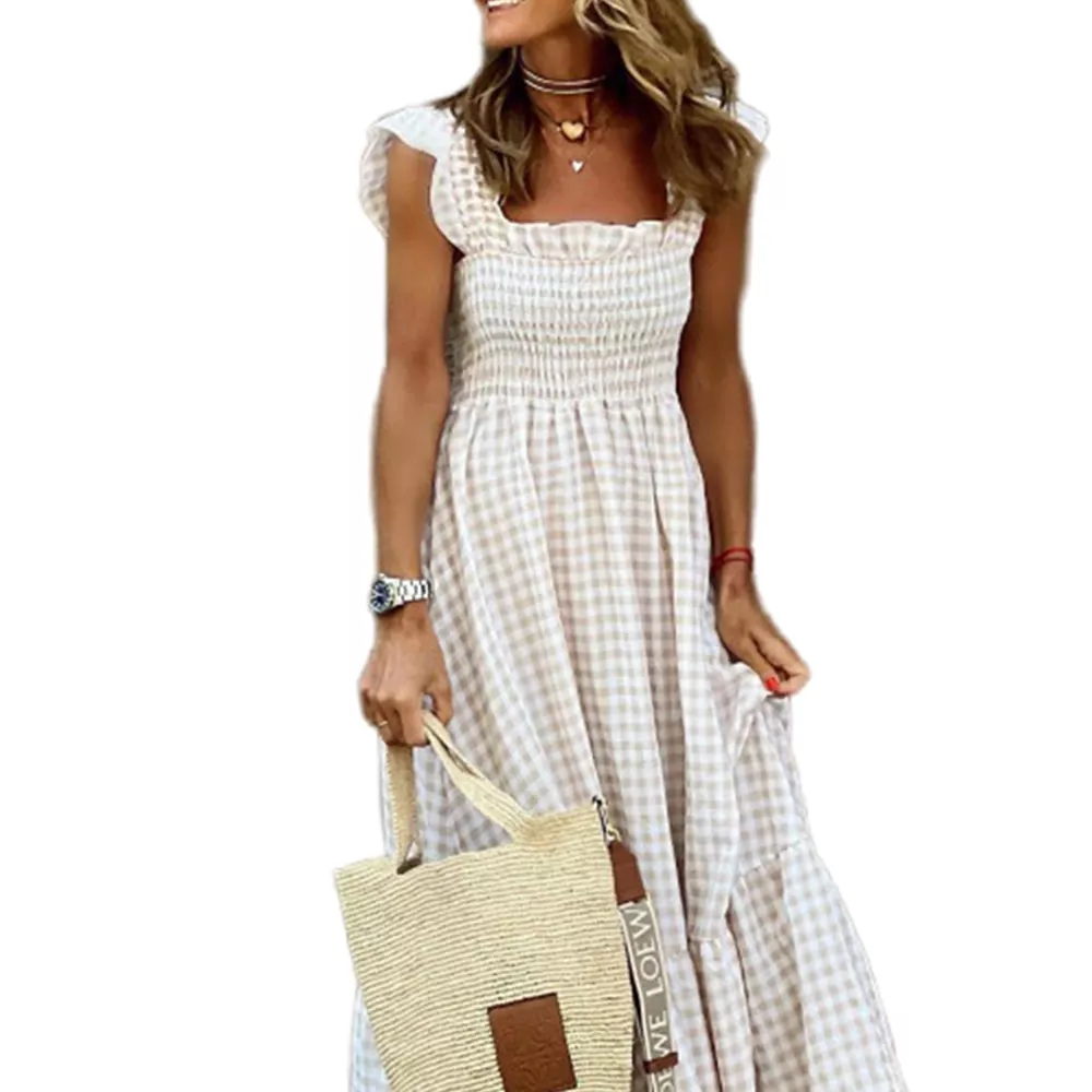 Sommer-Maxikleid mit Rüschenträgern und quadratischem Ausschnitt