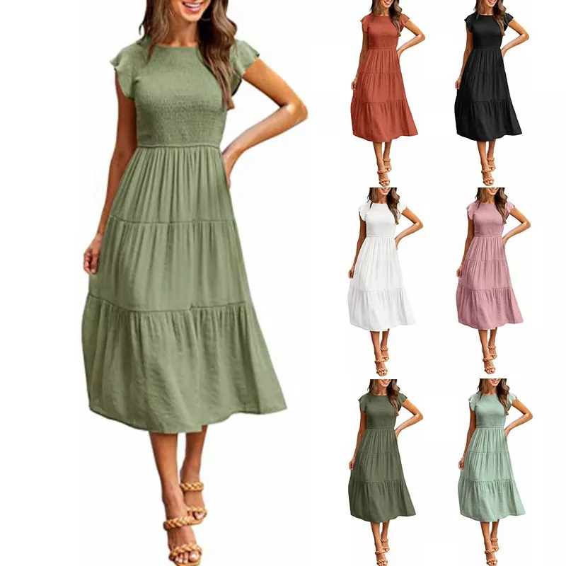 Kleines Kleid mit fliegenden Ärmeln für Damen-Maxikleid