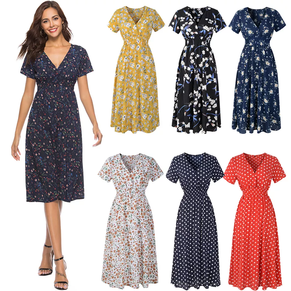 Weiches Sommer-Maxikleid mit Blumenmuster und V-Ausschnitt