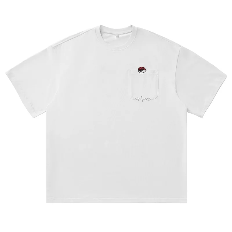 Kurzarm-Herren-T-Shirt aus reiner Baumwolle mit Vintage-Stickerei-Design